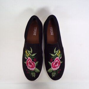 TOPLINE size 8 sneakers black textile uppers with multicolor floral embroidery